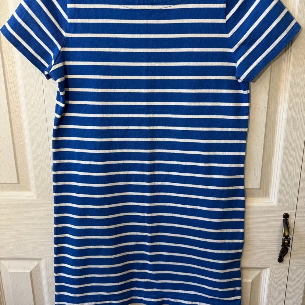 J. Crew Striped Cotton T-shirt Dress Zipper Neckline Details Womens Size Small